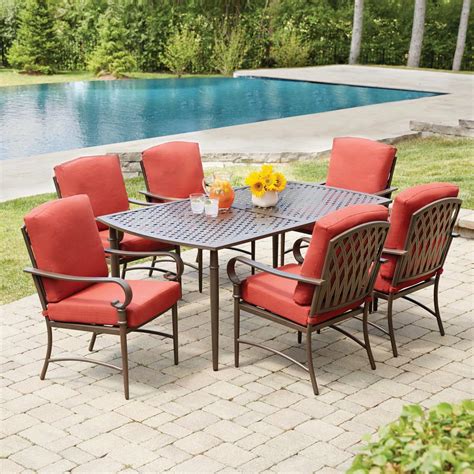 Hampton Bay Oak Cliff 7 Piece Metal Outdoor Dining Set With Chili
