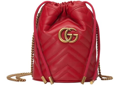 Gucci Gg Marmont Bucket Bag Mini Hibiscus Red In Leather With Antique