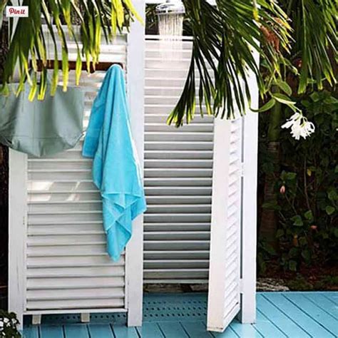 Shower enclosures work with a shower pan and are taller than tub surround wall panels. 16 DIY Outdoor Shower Ideas - A Piece of Rainbow