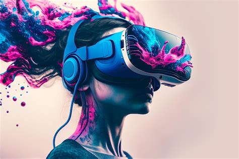 premium photo a woman wearing a virtual reality headset with a pink flower on the front