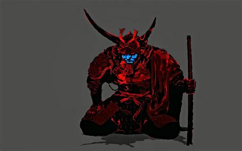 Free Download Red And Blue Oni Warrior Illustration Samurai Red Blue