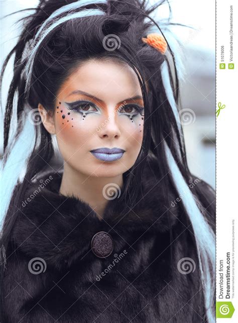 Beauty Fashion Punk Teen Girl Portrait With Art Makeup And