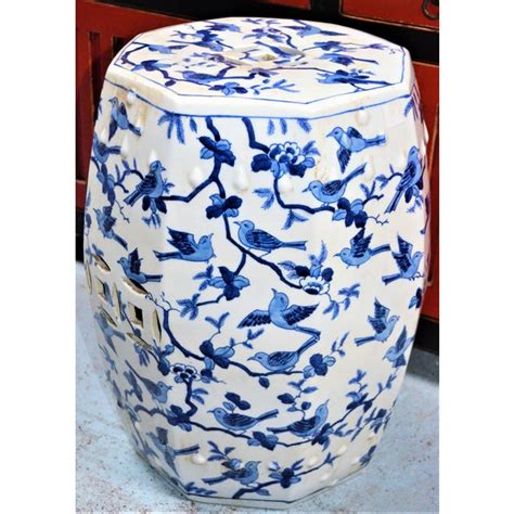 Garden stool brings sleek appeal to your living space. Chinoiserie Blue and White Porcelain Garden Stool With ...