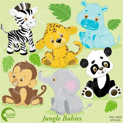 Cartoon Baby Jungle Animals Clipart