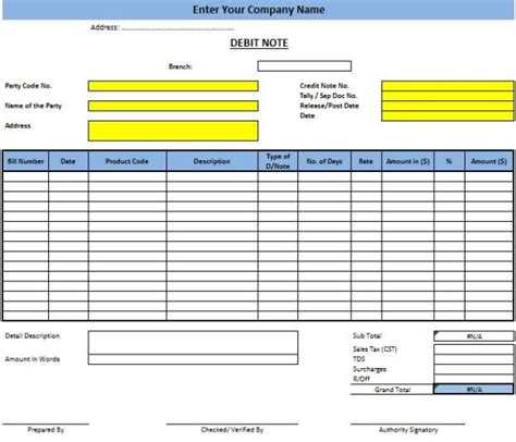 Debit Note Format In Excel Review Template