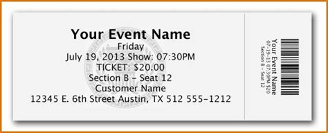 Ticket Template Microsoft Word Free Download Ticket Template Free