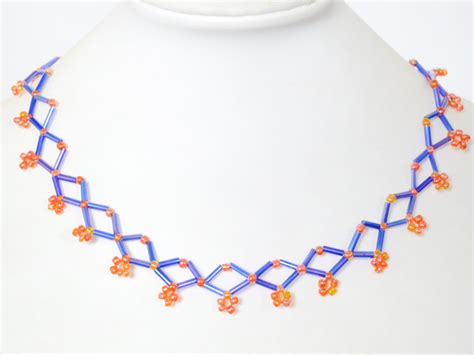 How To Make A Simple Blue Rhombic Bugle Bead Necklace Pattern For