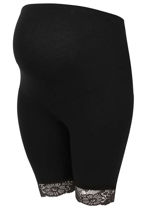 Bump It Up Maternity Black Legging Shorts With Lace Trim Plus Sizes