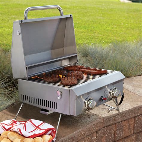 outdoor portable stainless steel 2 burners gas bbq grill with lid 20 000 btu ebay