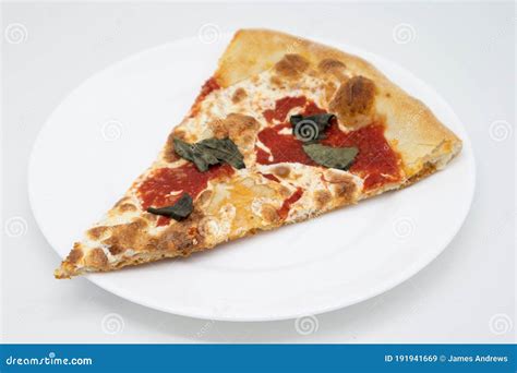 Slice Of Margherita Pizza On A White Plate Stock Image Image Of Meal