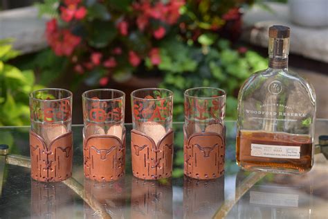 4 Vintage Libbey Western Highball Glasses Bamco Longhorn Rodeo Leather Cattle Ranch Branding