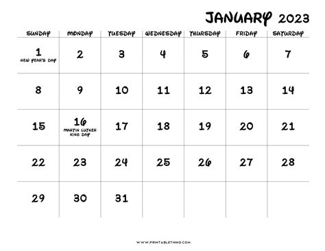 January 2022 Calendar Printable Pdf Us Holidays January 2023 2024