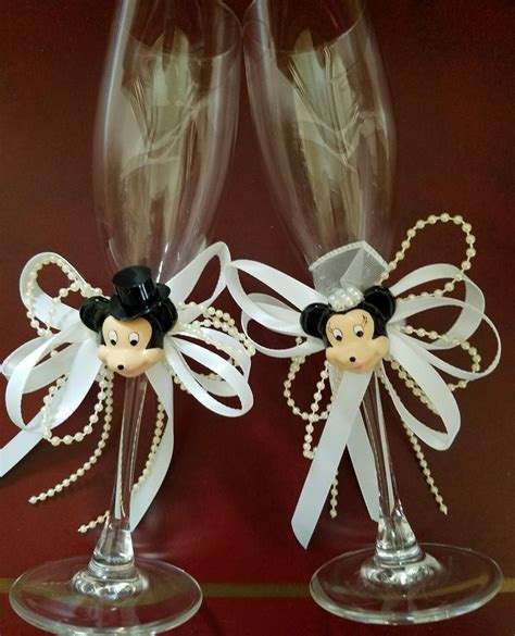 Disney Mickey And Minnie Champagne Glasses Wedding Anniversary Or