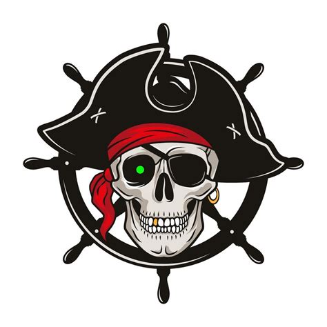 Pirate Emblem With Steering Wheel And Skull In A Hat And Eye Patch