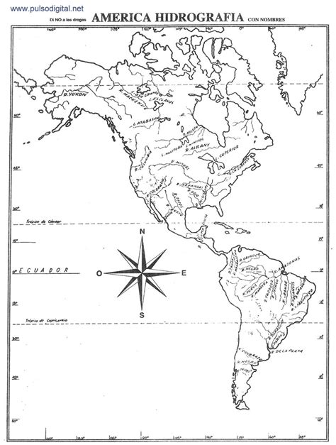 Hidrografía de América con nombres Mapa