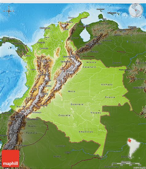 Physical 3d Map Of Colombia Darken Land Only