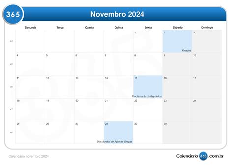 Calendário Novembro 2024