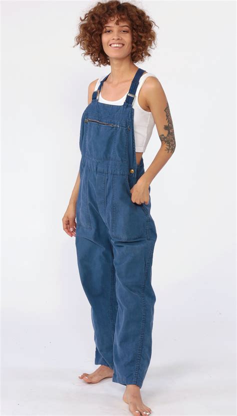 Blue Cotton Overalls 90s Workwear Baggy Bib Overall Pants Work Wear