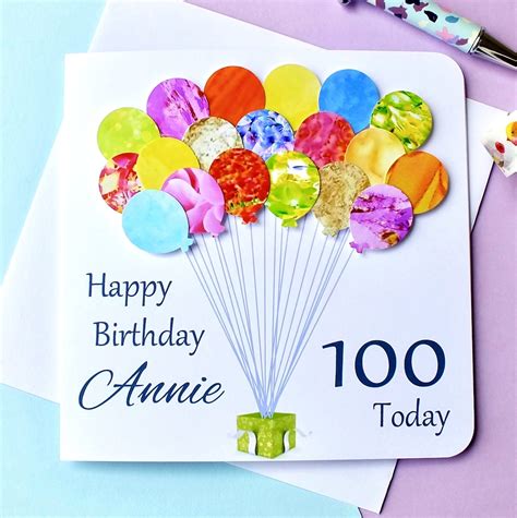 100th Birthday Card Personalised Age 100 Birthday Balloons Etsy