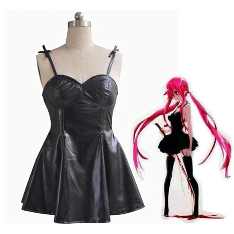 Anime The Future Diary Gasai Yuno Black Pu Leather Dress Cosplay