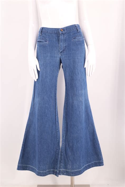 60s Low Rise Hip Huggers Denim Bell Bottoms Jeans 32 Vintage 1960s