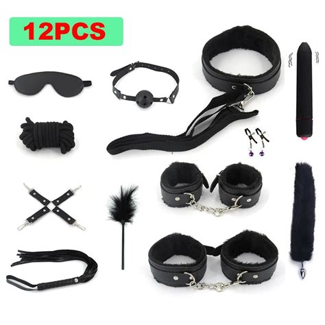 BDSM Bondage Set Sex Product Erotic Toys For Adults Games Plush Leather Handcuffs Nipple Clamps
