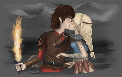 Hiccup And Astrids Romantic Kiss With The Flaming Sword Hiccstrid