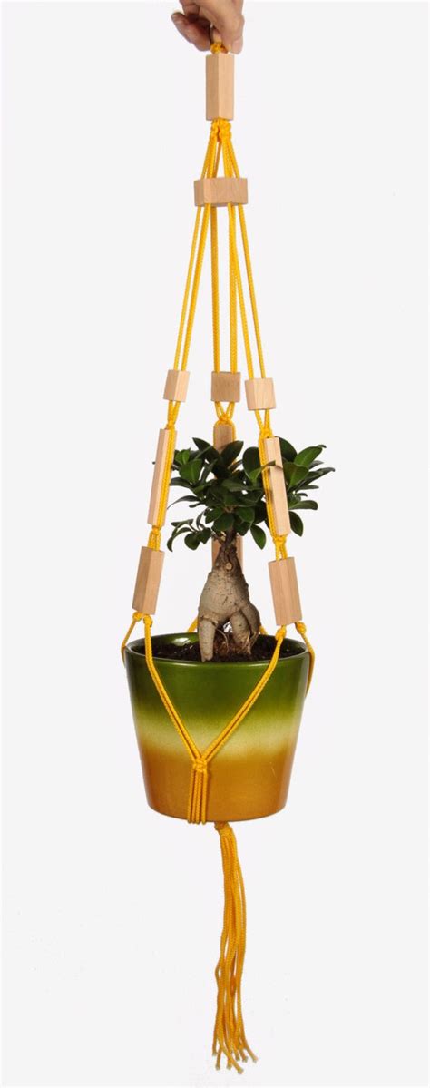 Beaded Hanging Planter Macrame Plant Hanger With Wooden
