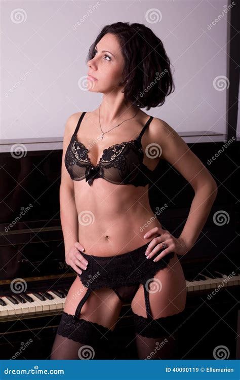 Girl In Lingerie About Piano Stock Image Image Of Lingerie Body