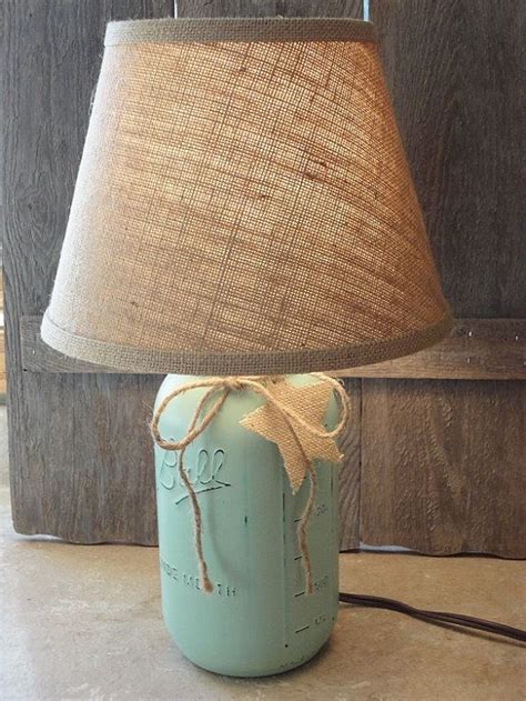 Mint Green Mason Jar Table Lamp Only Plain Burlap Shade Available