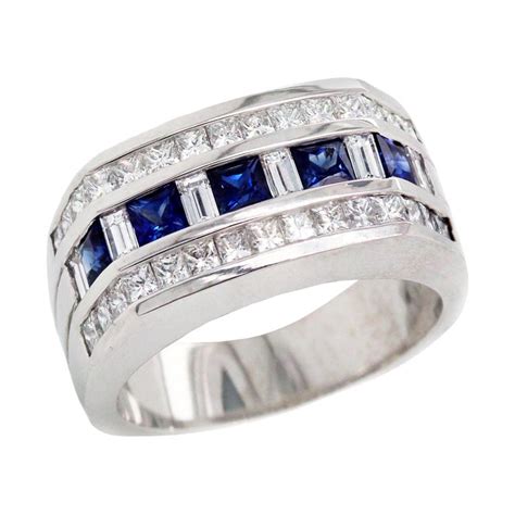 Blue Sapphire And Diamond White Gold Mens Ring At 1stdibs Mens