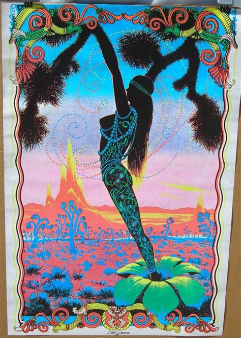 Vintage 1970s Desert Blossom Black Light Hippie Poster Hippie