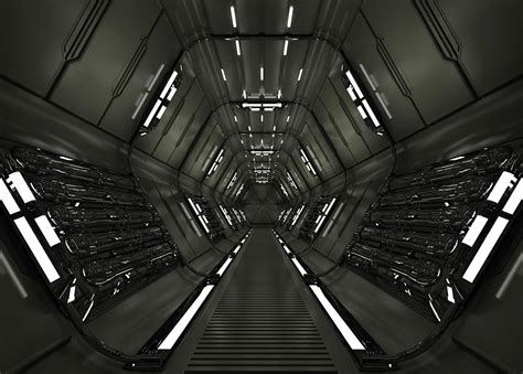 3d Model Sci Fi Interior Scene Space Ship Corridor Vr Ar Low Poly