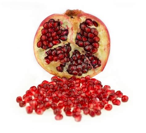 Juicy Pomegranate Fruit With Seeds Against White Stock Image Image Of