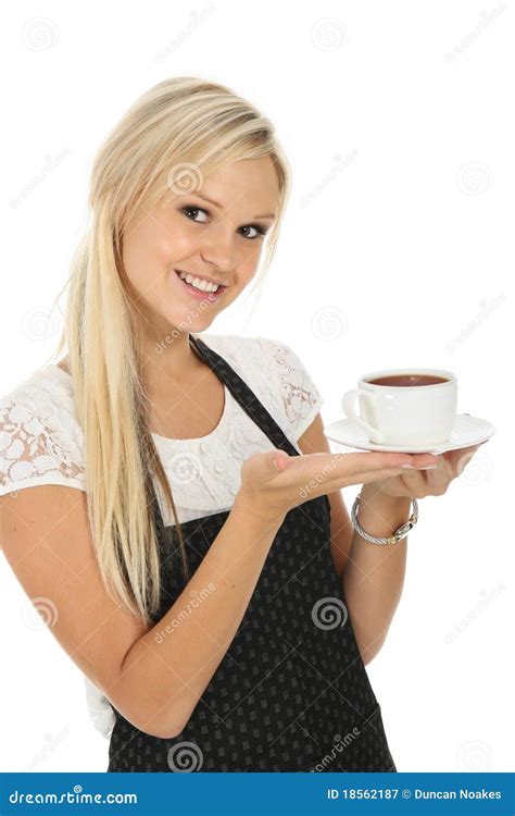 beautiful blond waitress stock image image of girl teacup 18562187