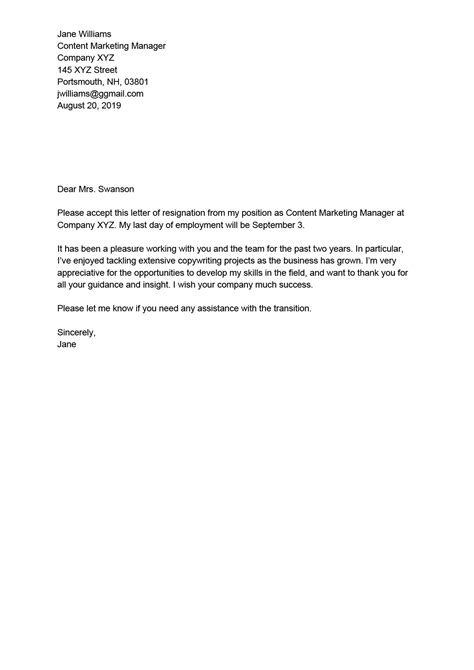 examples of resignation letters resignation letter examples short pdf sample business