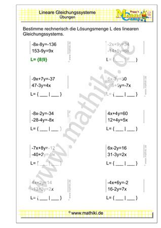 Willkommen neben unserem lineare gleichungssysteme aufgaben vergleich. Lineare Gleichungssysteme (IV) (Klasse 9/10) - mathiki.de