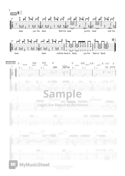 Acdc Back In Black Rhythmsolo Tab Sheets By Learning Guitar