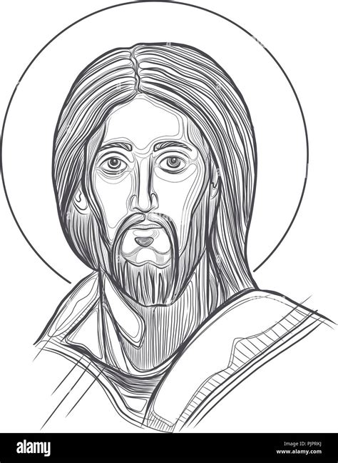 Hand Drawn Vector Illustration Or Drawing Of Jesus Christ Face Stock