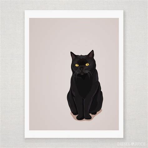 Black Cat Art Print Custom Pet Portraits Diesel And Juice Black Cat