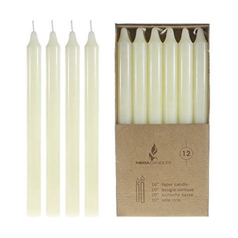 Mega Candles 12 Pcs Unscented Ivory Straight Taper Candle Hand Poured