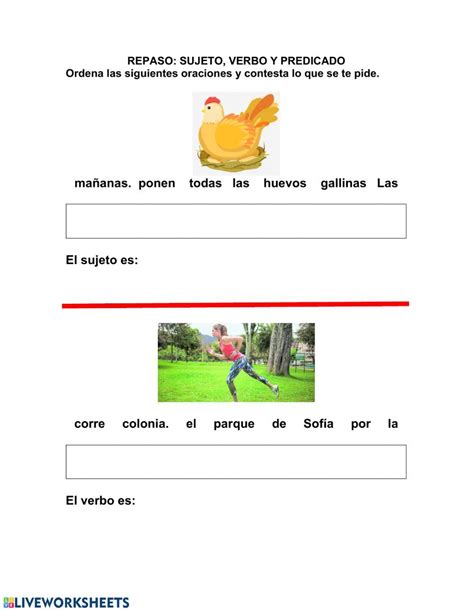 Repaso Sujeto Verbo Y Predicado Worksheet Live Worksheets