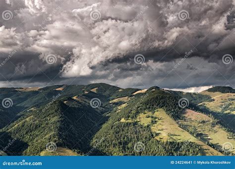 Mountain Valley With Dark Rain Clouds Stock Image Image Of