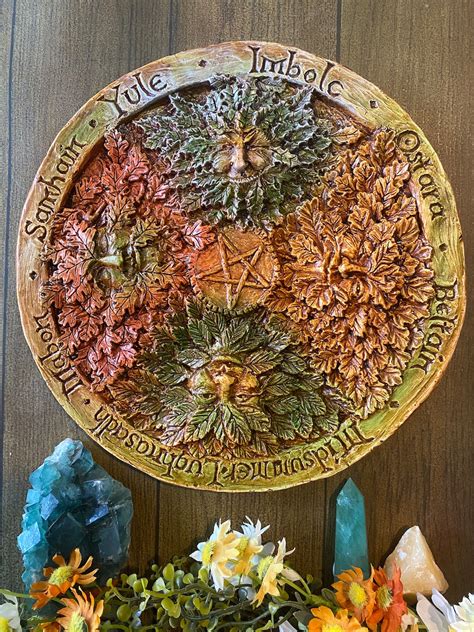 Green Man Wheel Of The Year Wall Plaquejack In The Green Pagan