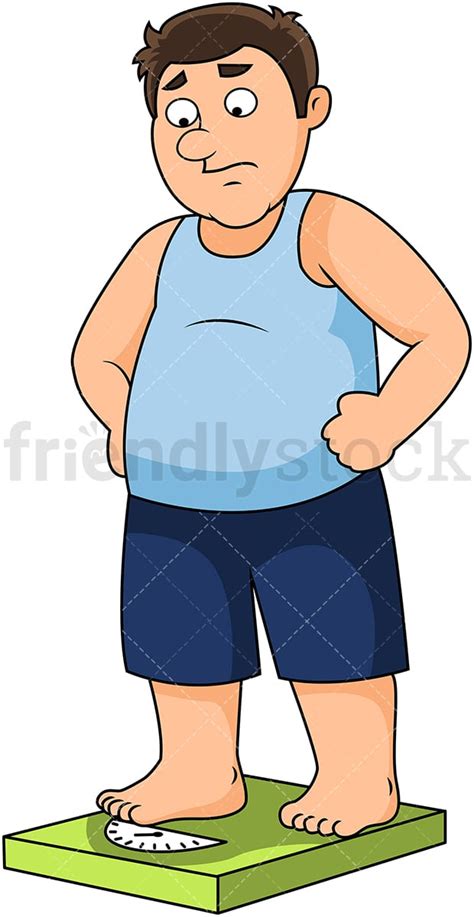 Fat Man On Weighing Scale Cartoon Vector Clipart Friendlystock