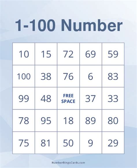 Printable 1 100 Bingo Cards