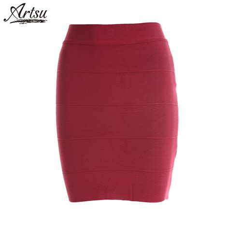 artsu 2018 new summer female sexy pencil solid red above knee bandage skirts celebrity party