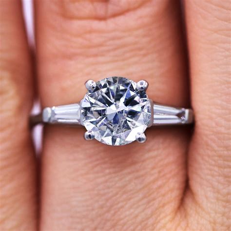 154 Ct Round And Baguette Three Stone Diamond Engagement Ring