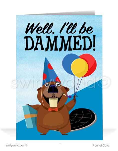 Funny Cartoon Beaver Happy Birthday Cards For Customers Swirly World