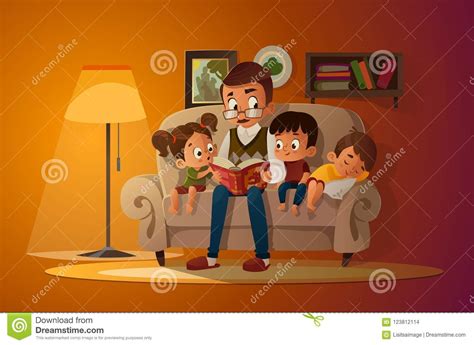 Grandpa Tell A Story On Room Background Stock Illustration 89247697